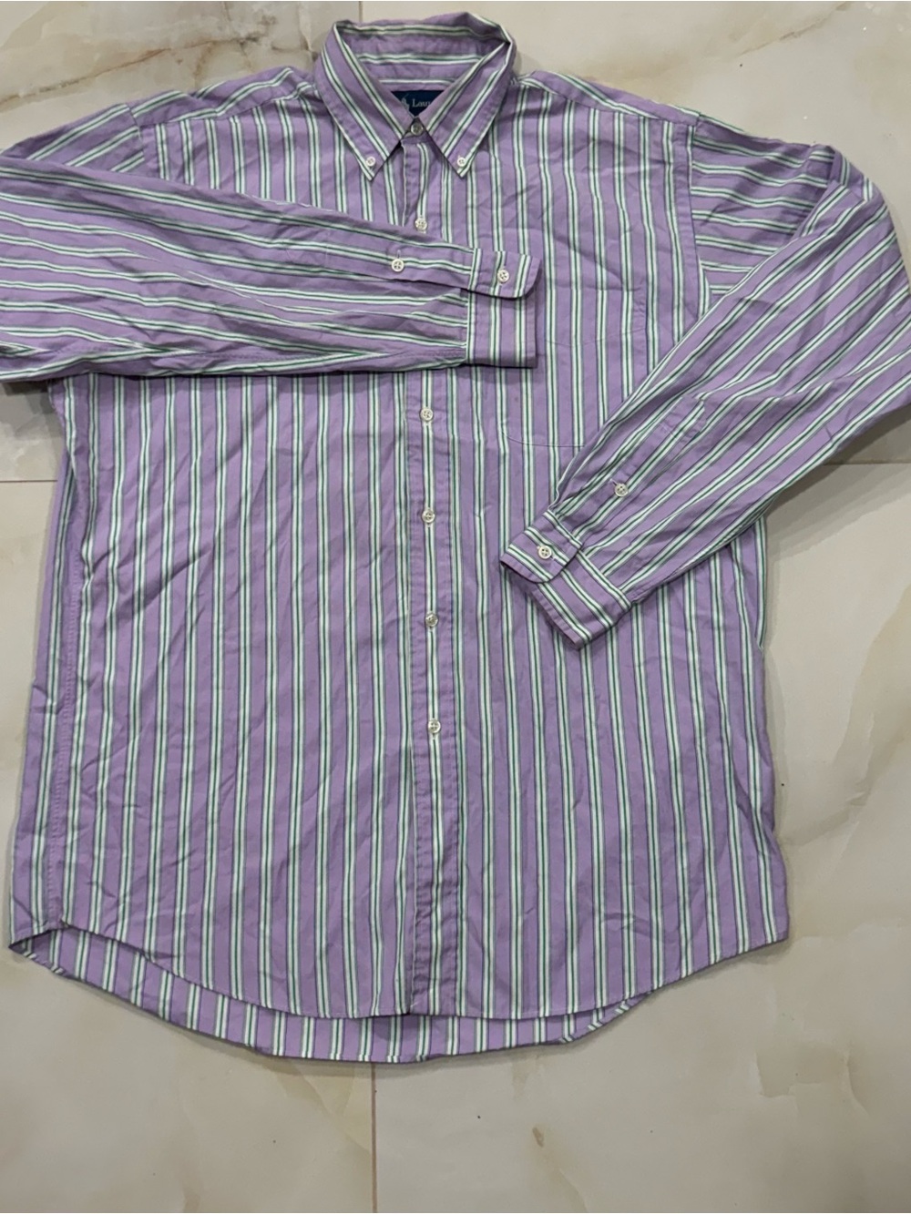 Ralph Lauren Lavender Striped Button-Down Shirt with White & Green Stripes
